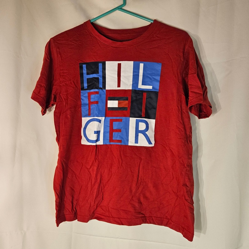Tommy Hilfiger Graphic Tee Block Logo Red T-Shirt‎ Boys Size L (18/20))